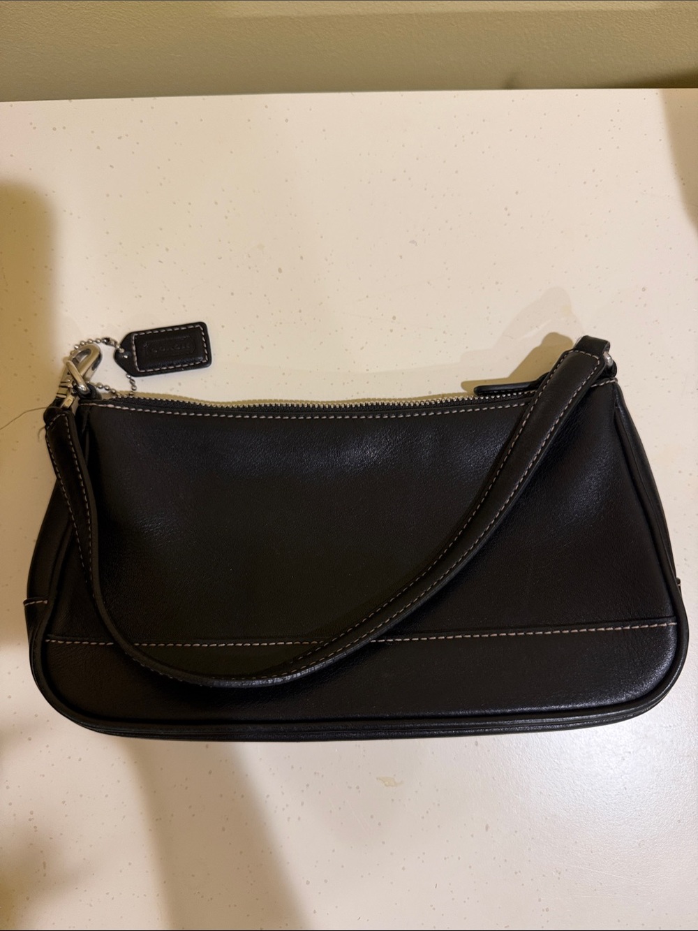 Coach Black Leather Shoulder Bag with Top Zip